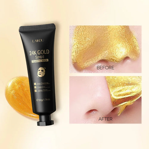 24K Gold Peeling Face Mask, Blackhead Removal Facial Tear Off Mask, Snail Secretion Filtrate Skin Care Anti-Wrinkle