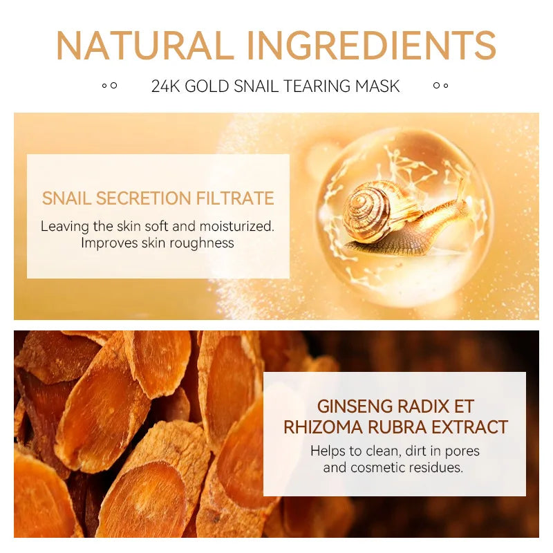 24K Gold Peeling Face Mask, Blackhead Removal Facial Tear Off Mask, Snail Secretion Filtrate Skin Care Anti-Wrinkle
